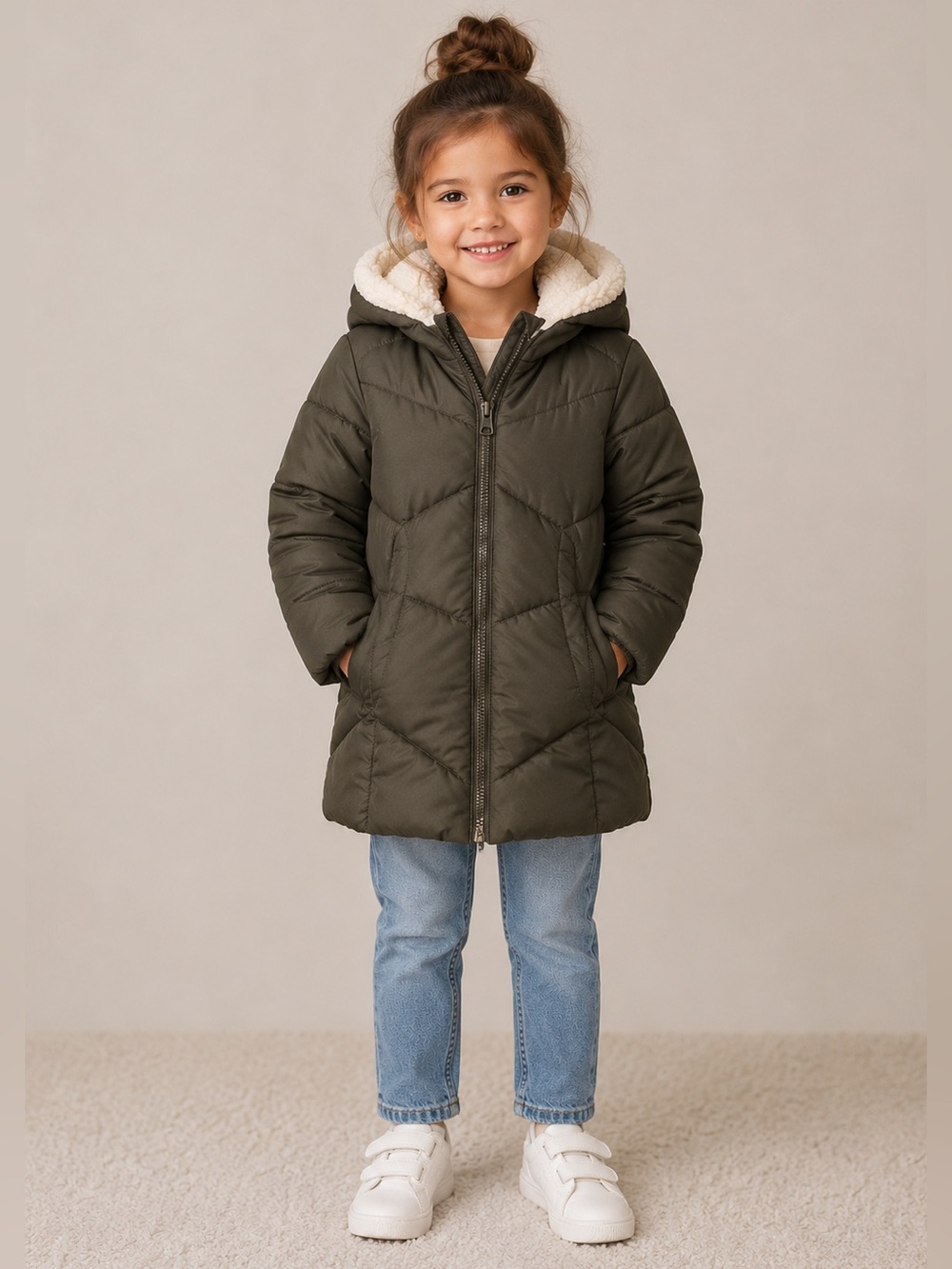 Thereabouts Girl’s S Fleece Lined Hooded Puffer Coat Cozy Winter Casual Warm